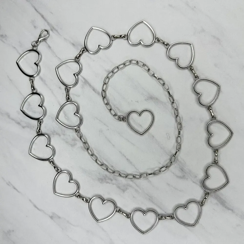 Open Heart Silver Tone Chain Belt One Size (OS) ✨